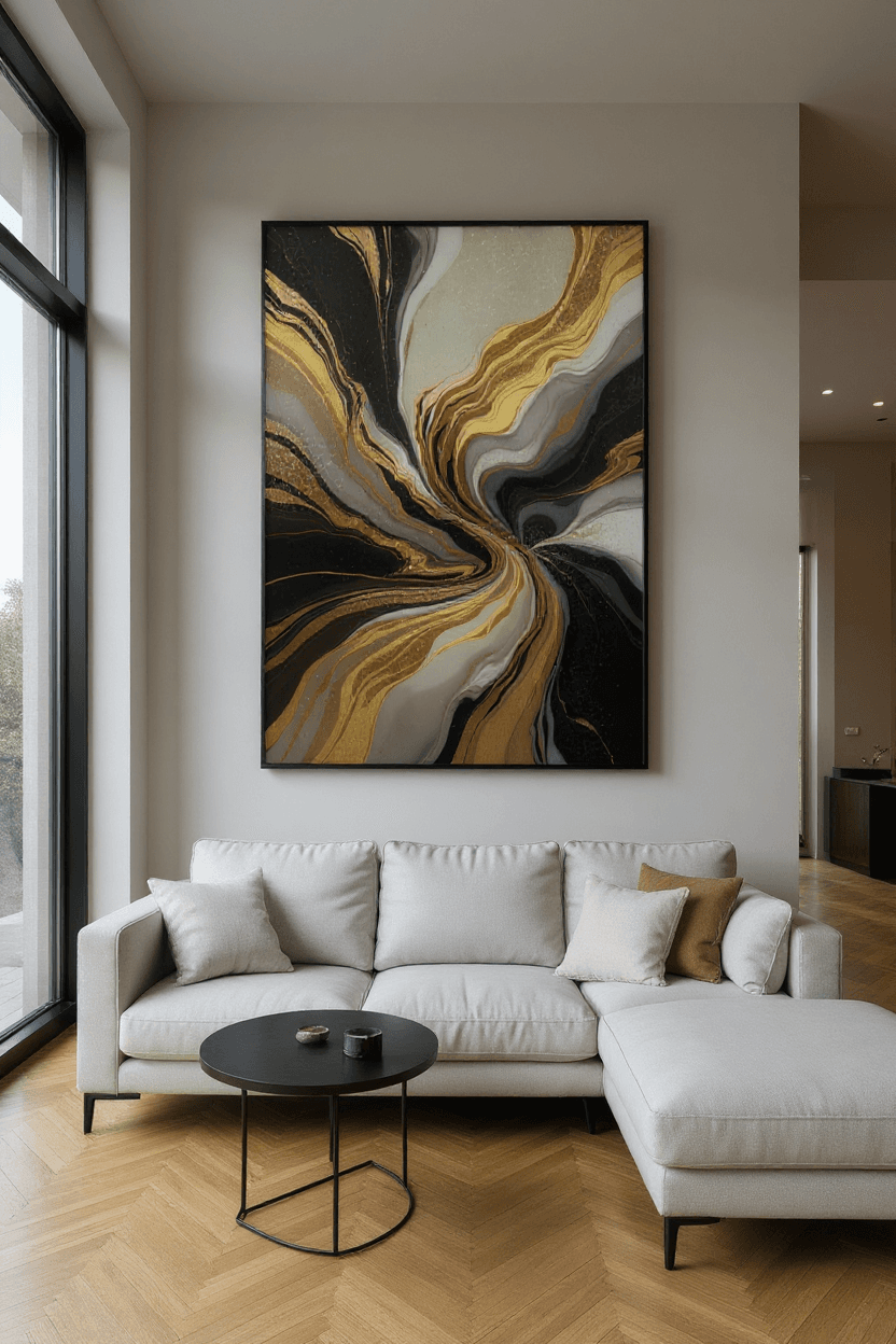 Golden Wave Soyut Tablo